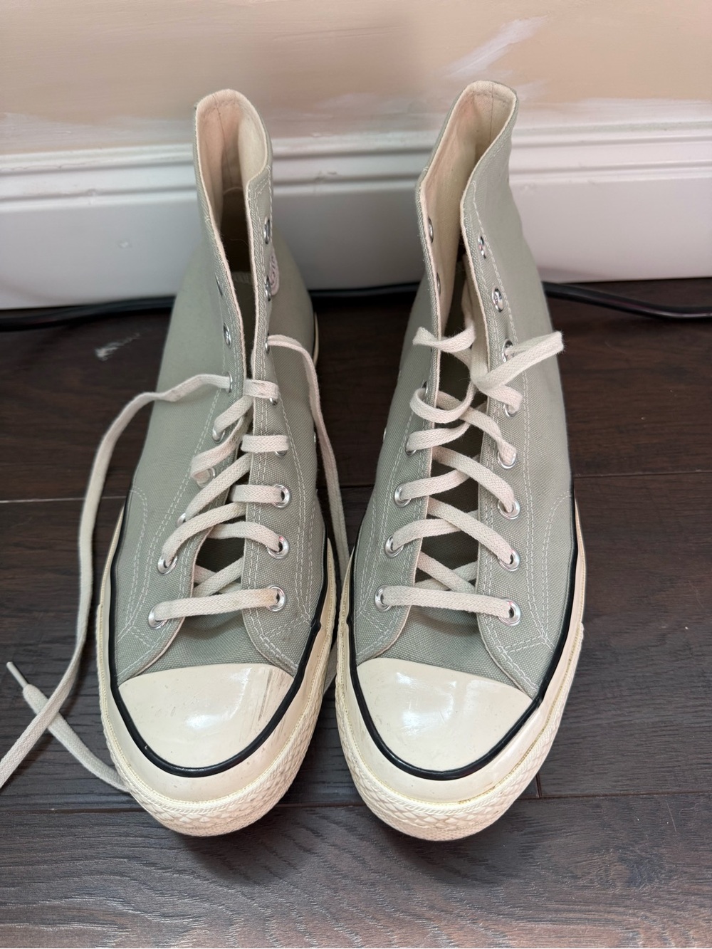 Converse High Top Sneakers in Light Sage Green and Off-White